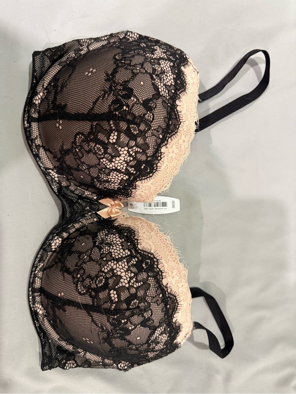 Adore Me Black Lace Overlay Nude Push-Up Bra